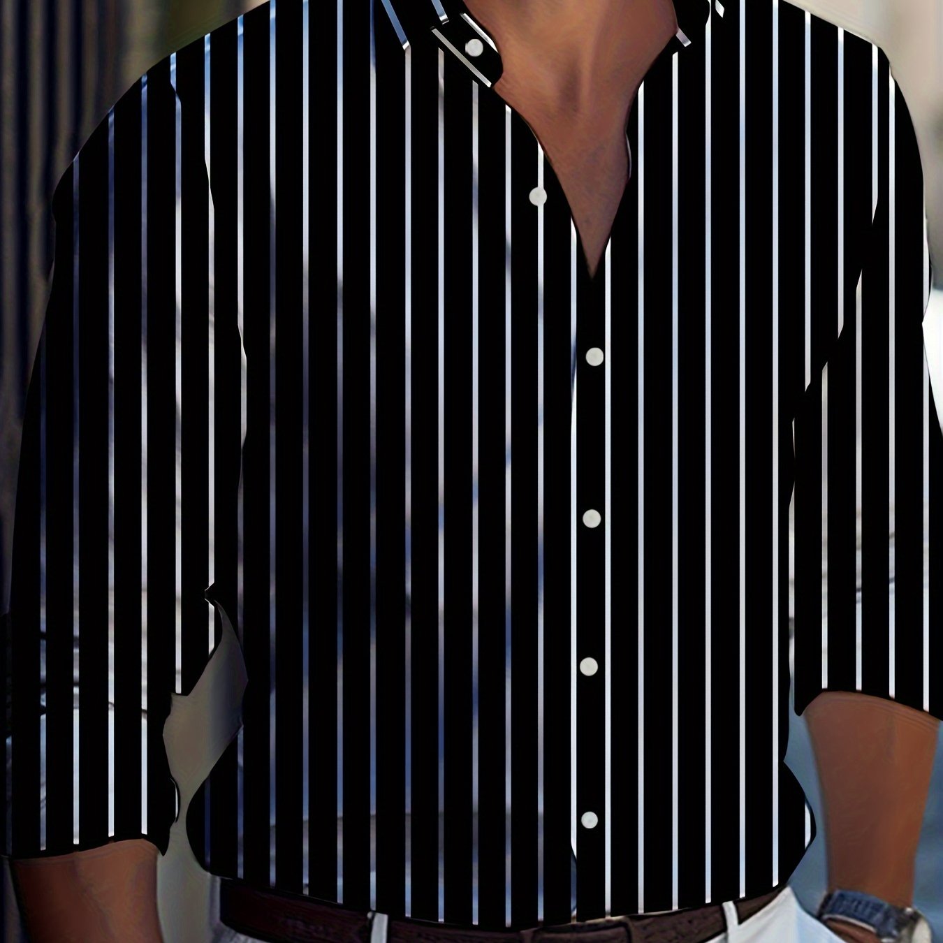 Chiziqli printli katta o'lchamdagi erkaklar ko'ylagi turli holatlar uchun mos keladi