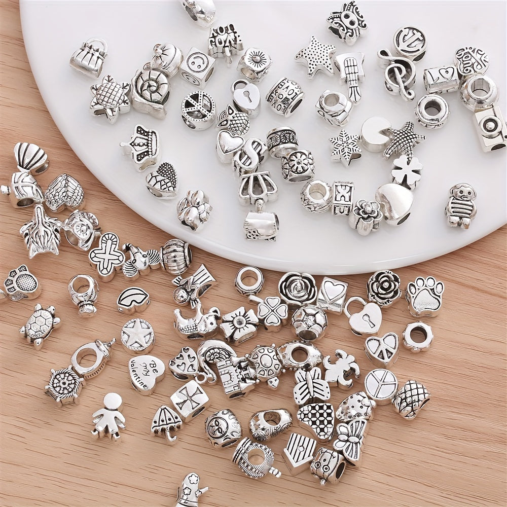 Set of 60 Large Hole Metal Beads for DIY Jewelry Making Necklace Bracelet Keychain