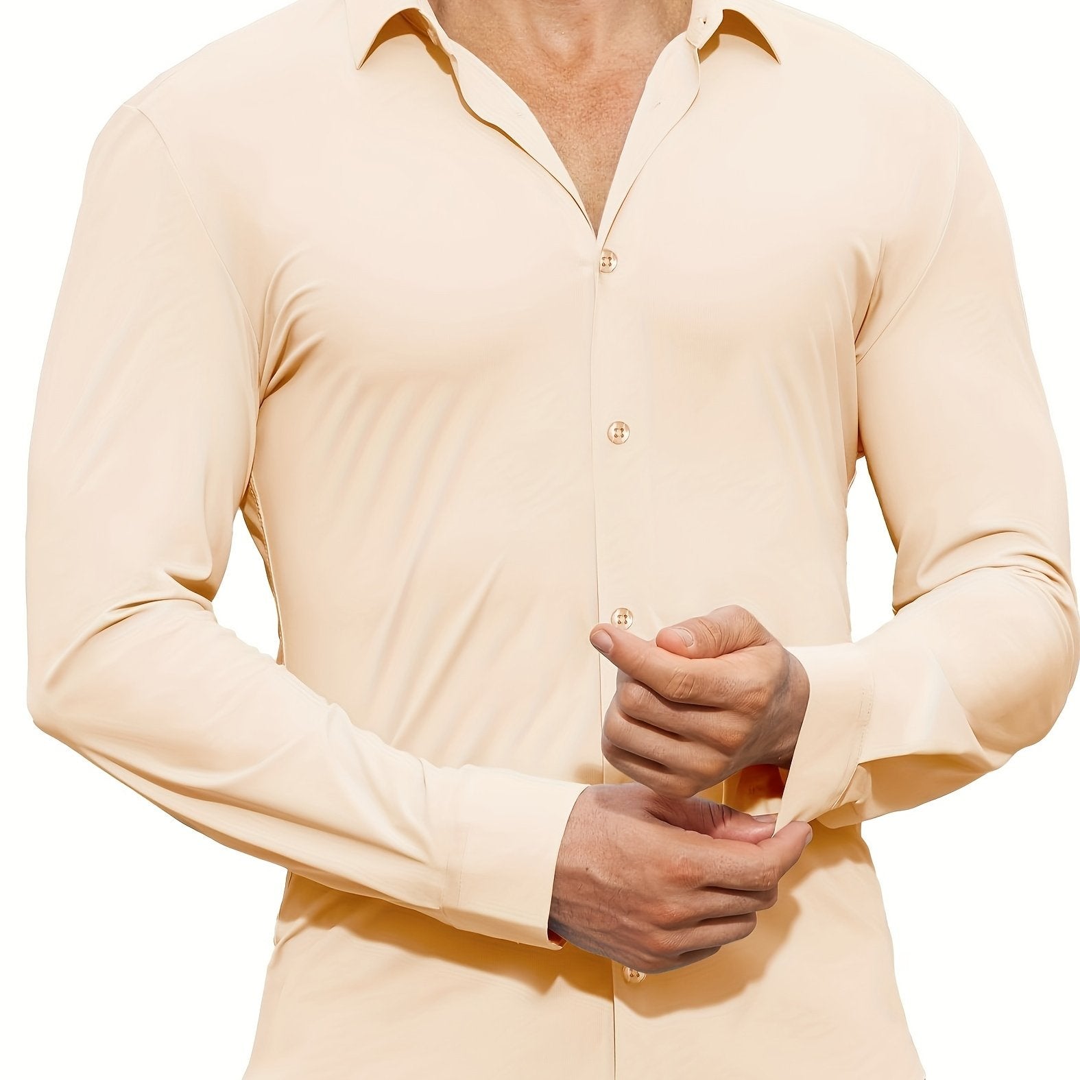 Men's Solid Color Woven Cotton Spandex Long Sleeve Shirt for Casual Wear