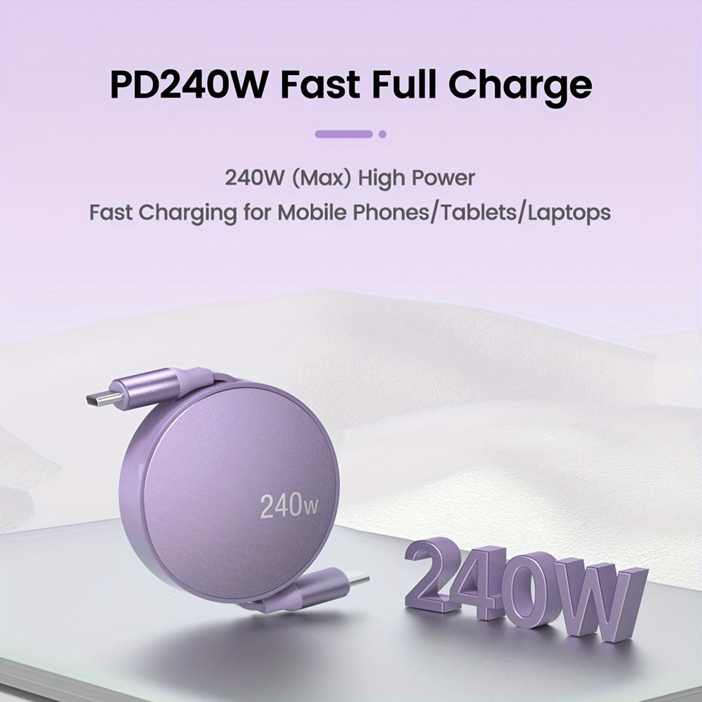 240W Fast Charging TypeC Dual Head Retractable Data Cable for Laptop and Mobile Phones 1m