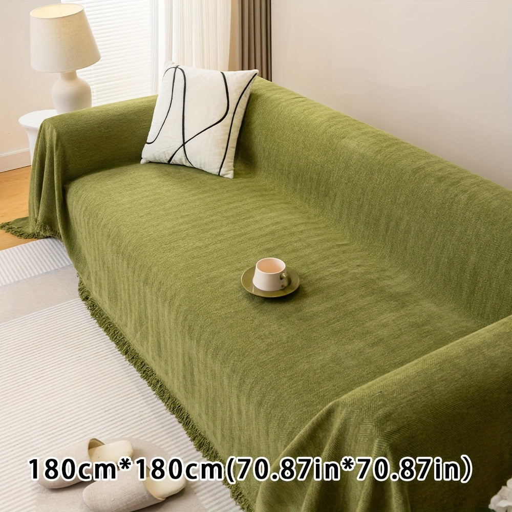 Chenille Sofa Cover with Herringbone Pattern Pet-Friendly Anti-Slip Dustproof Machine Washable Fits Armchair to 4-Seater Living Room