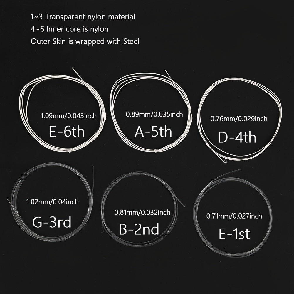 Set of 6 Nylon Classical Guitar Strings Bright Clear Tone Durable Wound Polished