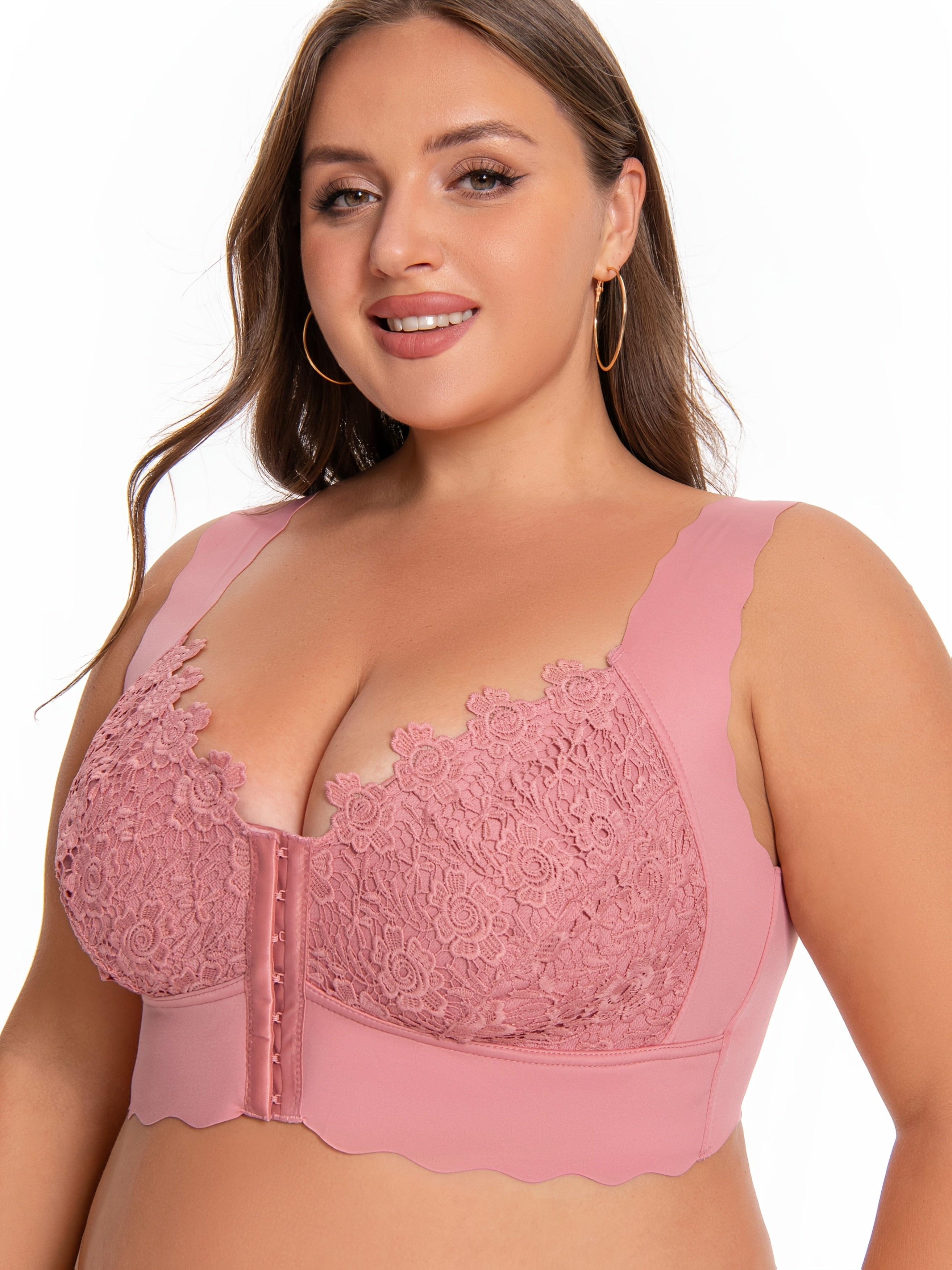 Бюстгальтер без швов для полных женщин с беспроводной поддержкой и эффектом пуш-ап с водорастворимым цветочным принтом