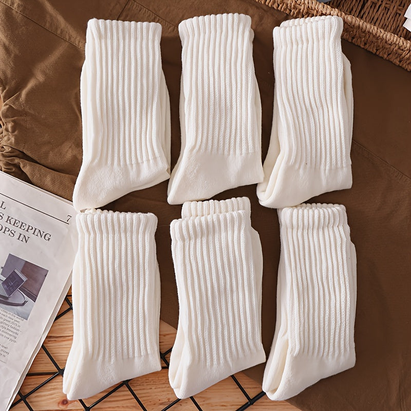 Men's Breathable Crew Socks 6 Pairs Winter Autumn Solid Color Polyester Spandex