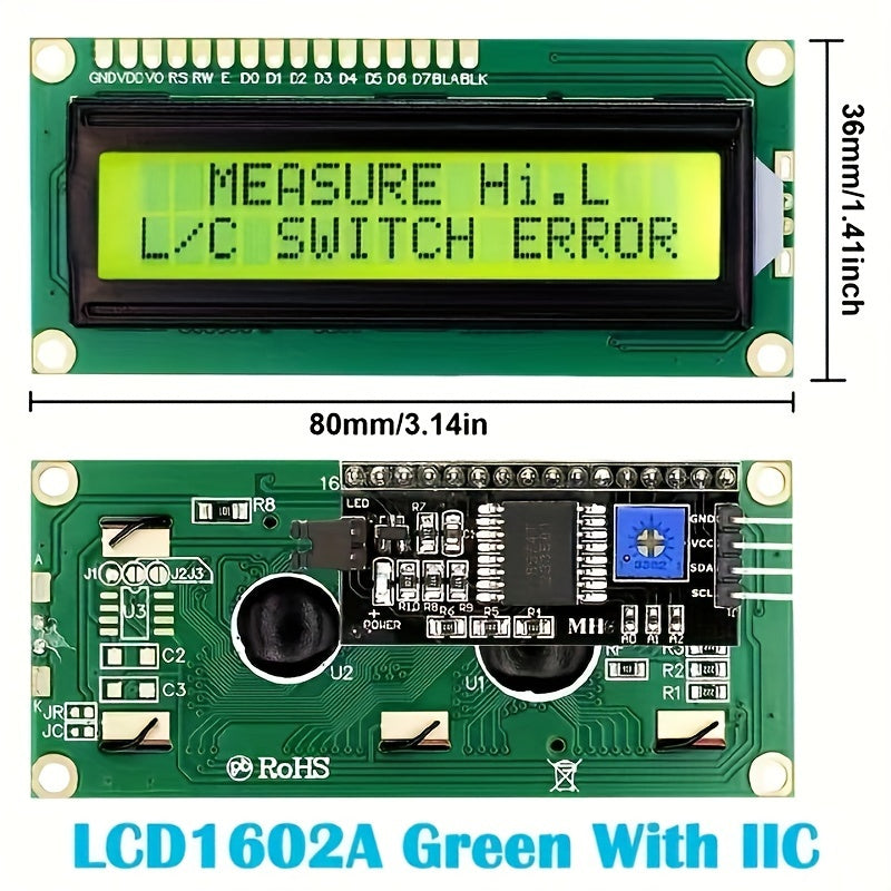 Módulo de pantalla retroiluminada LCD1602 Metal 16x2 I2C Azul Amarillo Verde