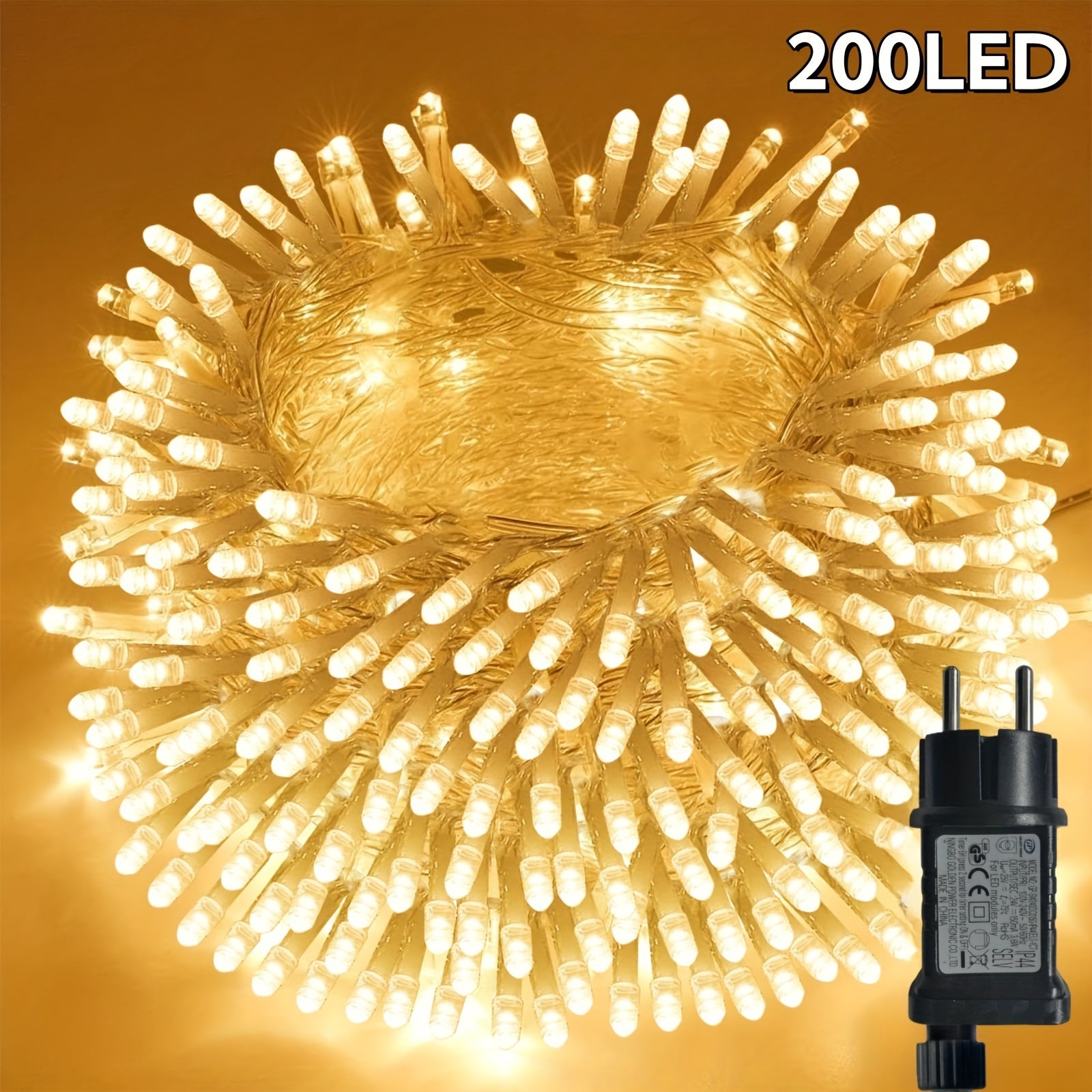 Rojdestvo uchun peri uslubidagi LED ip chiroqlari: 300/200/100 LED, 8 rejim, vaqtni eslab qolish, ichki va tashqi foydalanish, iliq oq, daraxt va bayram bezaklari uchun ideal.