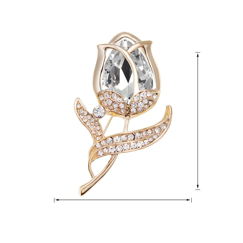 Crystal Lily Flower Brooch Pin for Women and Men Rhinestone Floral Jewelry