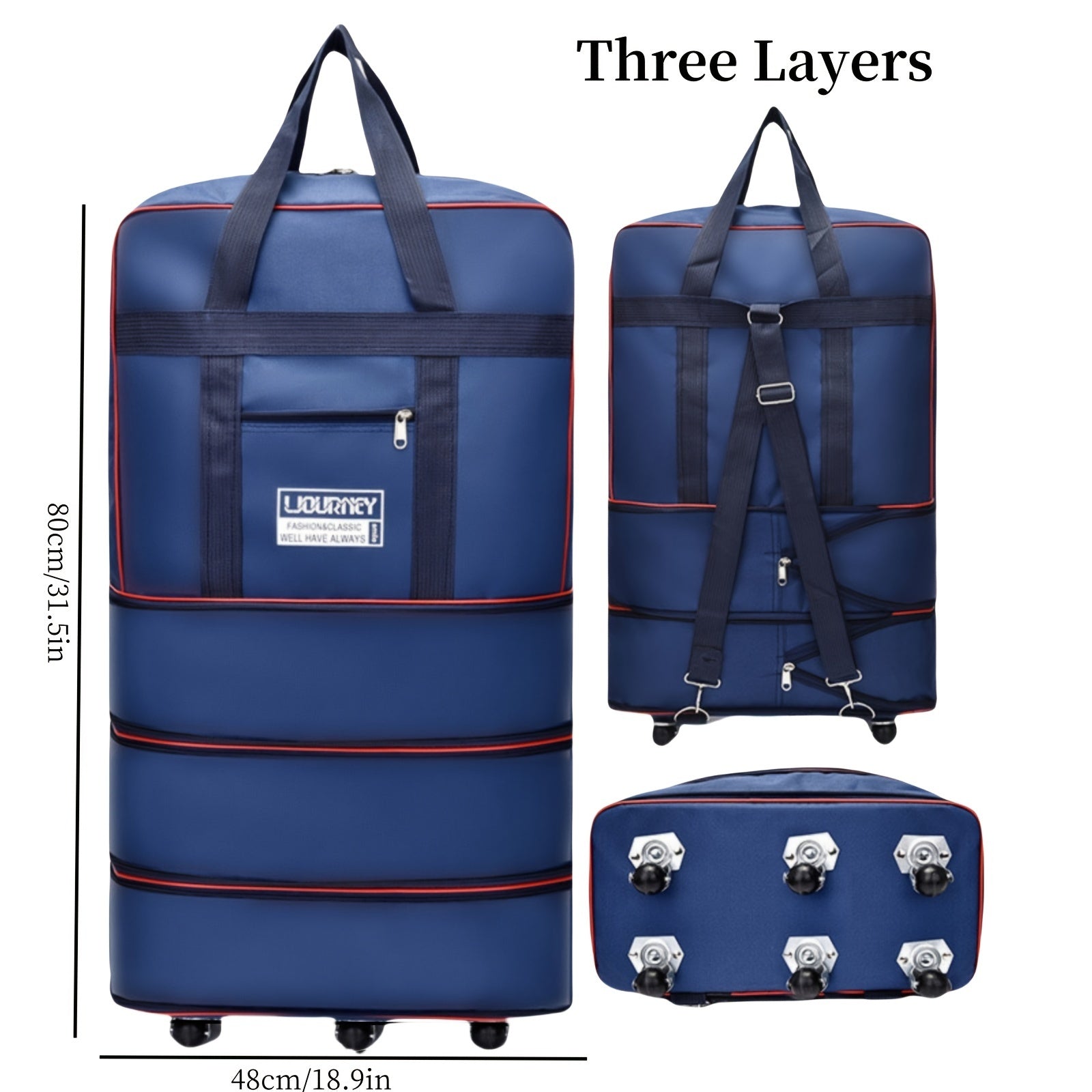 Large Capacity Expandable Wheeled Travel Bag with Anti-Static Spinner Wheels and Oxford Cloth