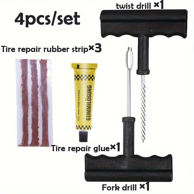 4-Piece Tire Repair Kit For Car Motorcycle Quick Fix Tool Set