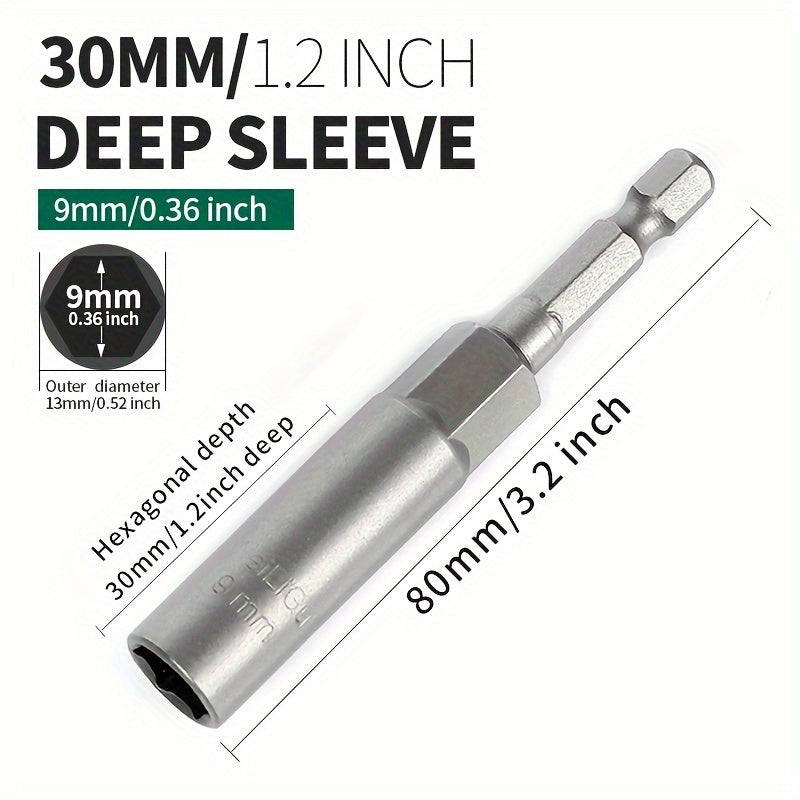 Juego de llaves de vaso profundo de 30mm, acero de vanadio cromado, llave hexagonal extendida, no magnética