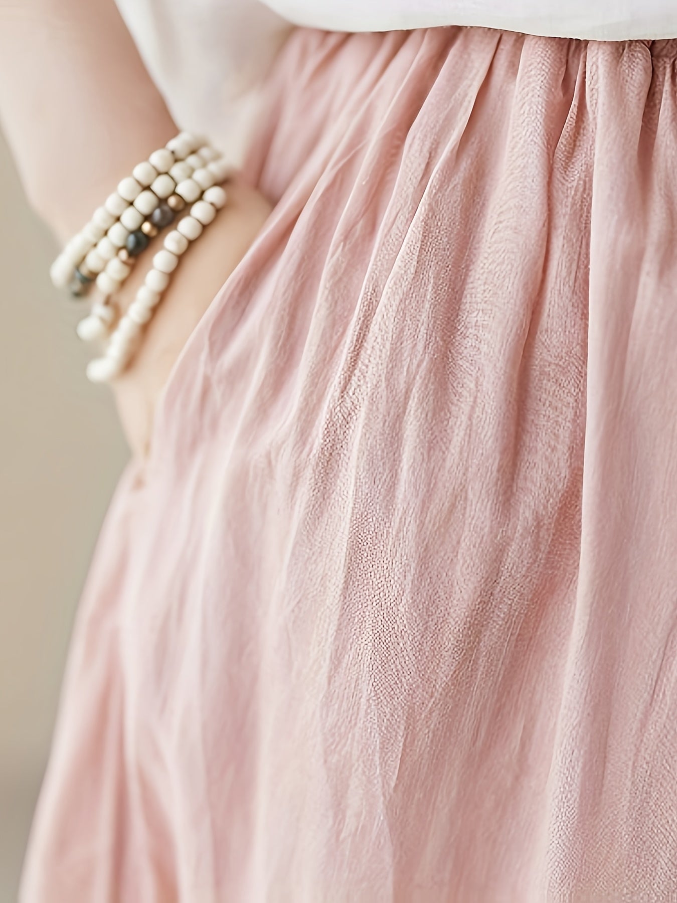 Plus Size Women's Elastic Waist Double Layer Midi Dress Spring Summer