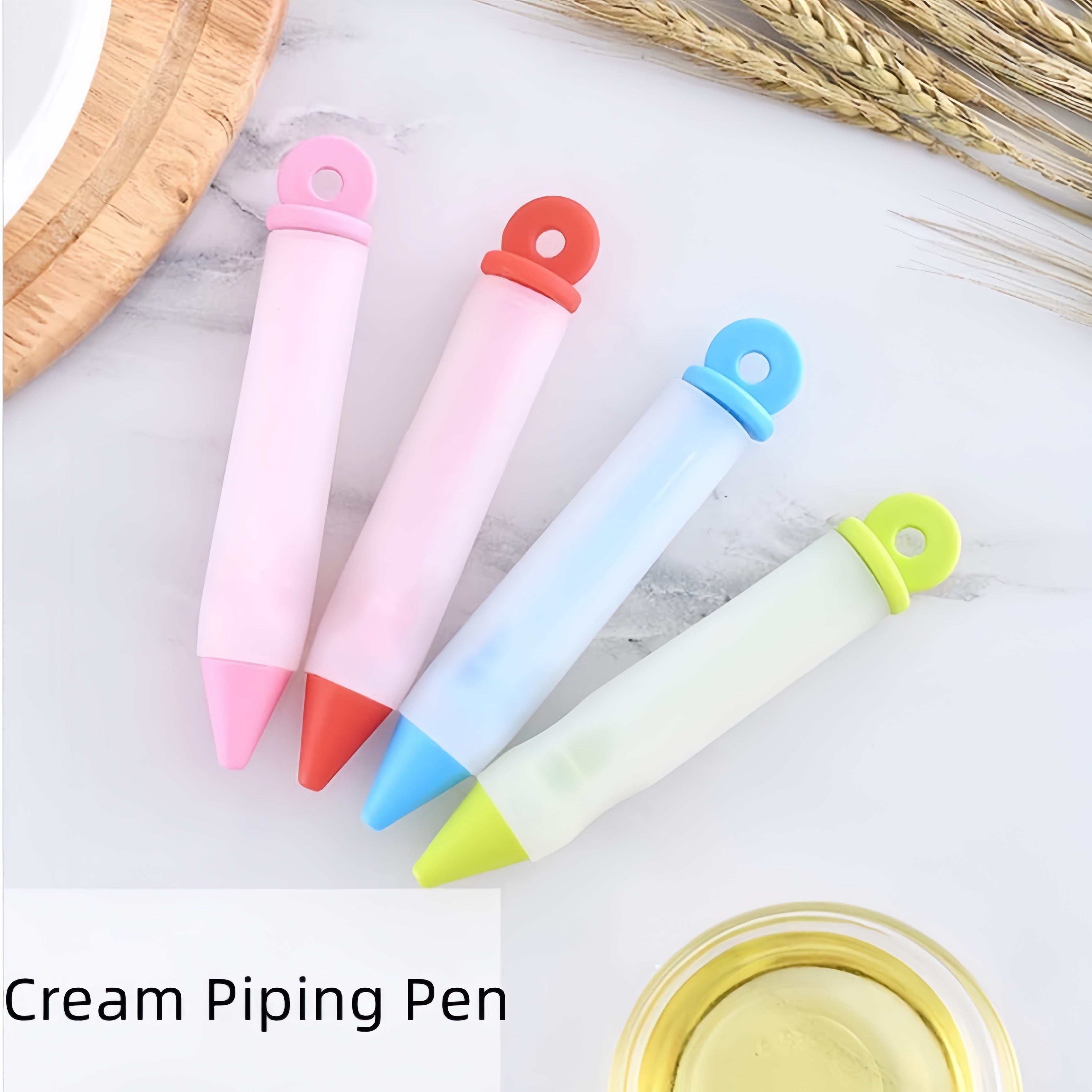 4-Piece Silicone Food Writing Pens Set for Cake Decorating with 4 Nozzles in 4 Colors