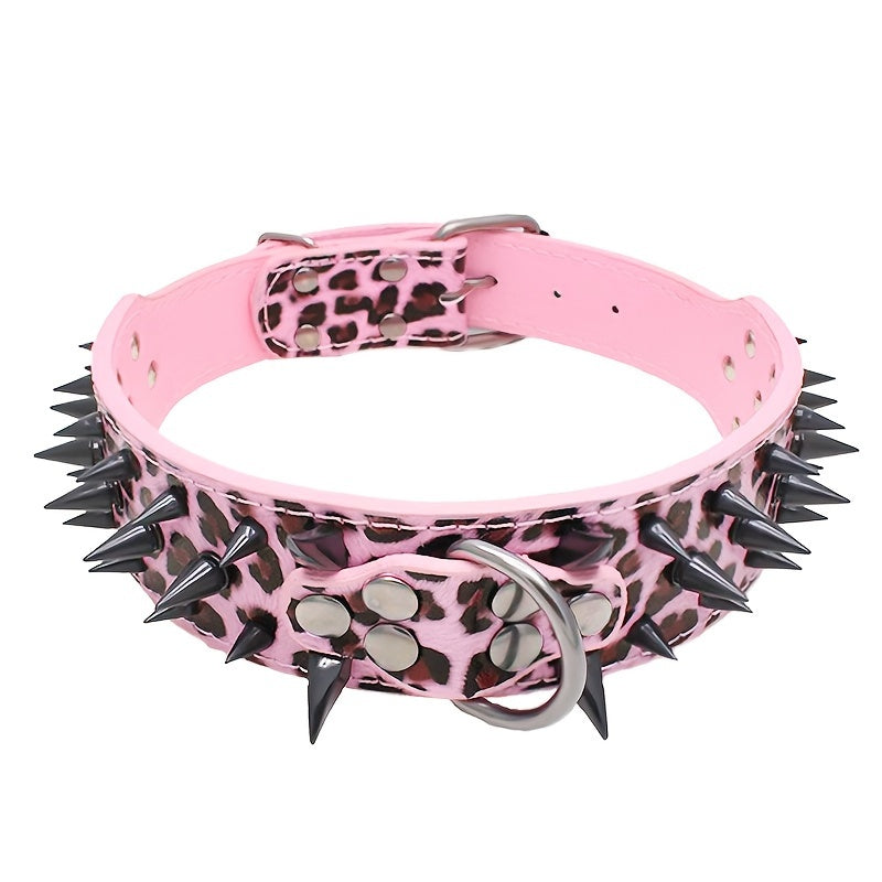 Leather Dog Collar for Medium to Large Dogs with Spiked Studs Heavy Duty Sturdy Buckle