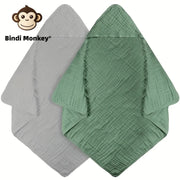 Two Pieces Baby Hooded Towel Monkey Themed Soft Absorbent 81cm for Newborns