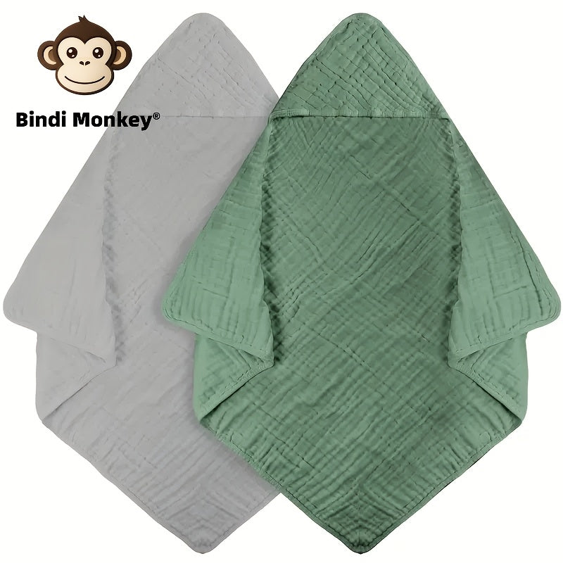 Two Pieces Baby Hooded Towel Monkey Themed Soft Absorbent 81cm for Newborns