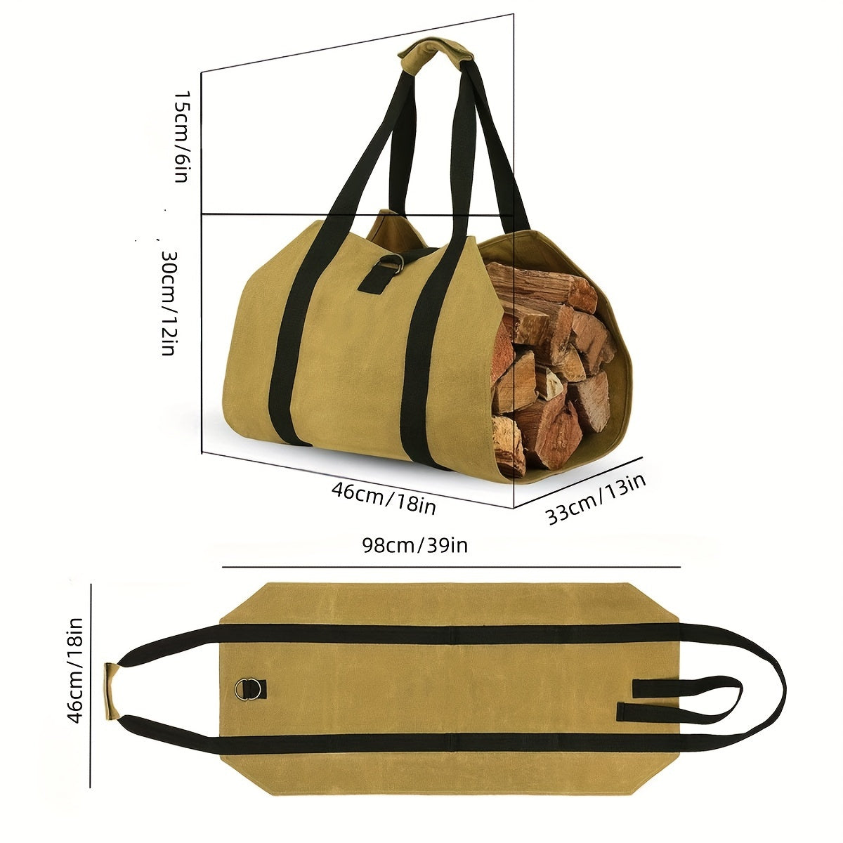 Canvas Log Tote with Handles Firewood Carrier Sturdy Polystyrene Firewood Holder