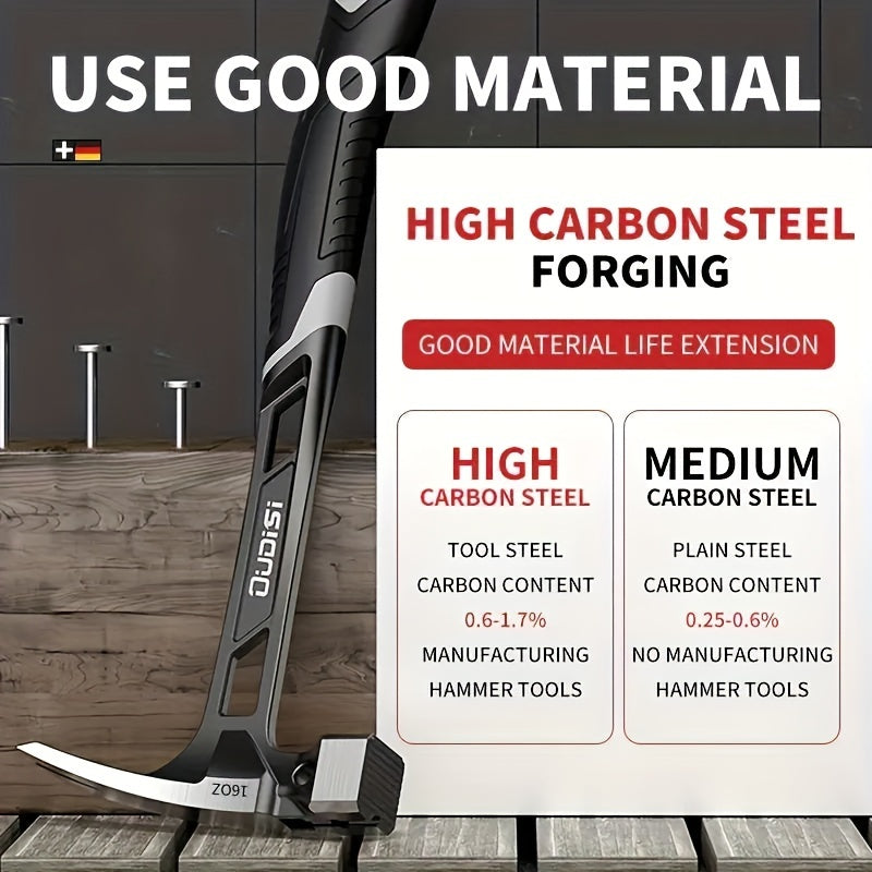 Professional yog'och ishlov berish tirnoq bolg'asi, integratsiyalashgan seysmik tutqichi, sirpanmaydigan ko'p funksiyali dizayn.