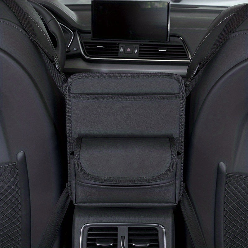 Organizador de asiento de coche con portavasos y caja de pañuelos de cuero PU negro