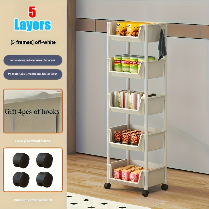 5-Tier Plastic Rolling Storage Cart for Bathroom Kitchen Office Organizer