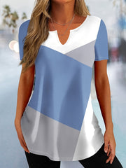 Футболка с вырезом в форме буквы V и цветными блоками для женщин, идеально подходящая для весны и лета.