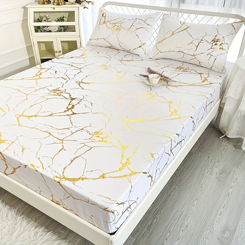 3-Piece Bedding Set with Gold Foil Textured Design Breathable Polyester for Bedroom or Guest Room