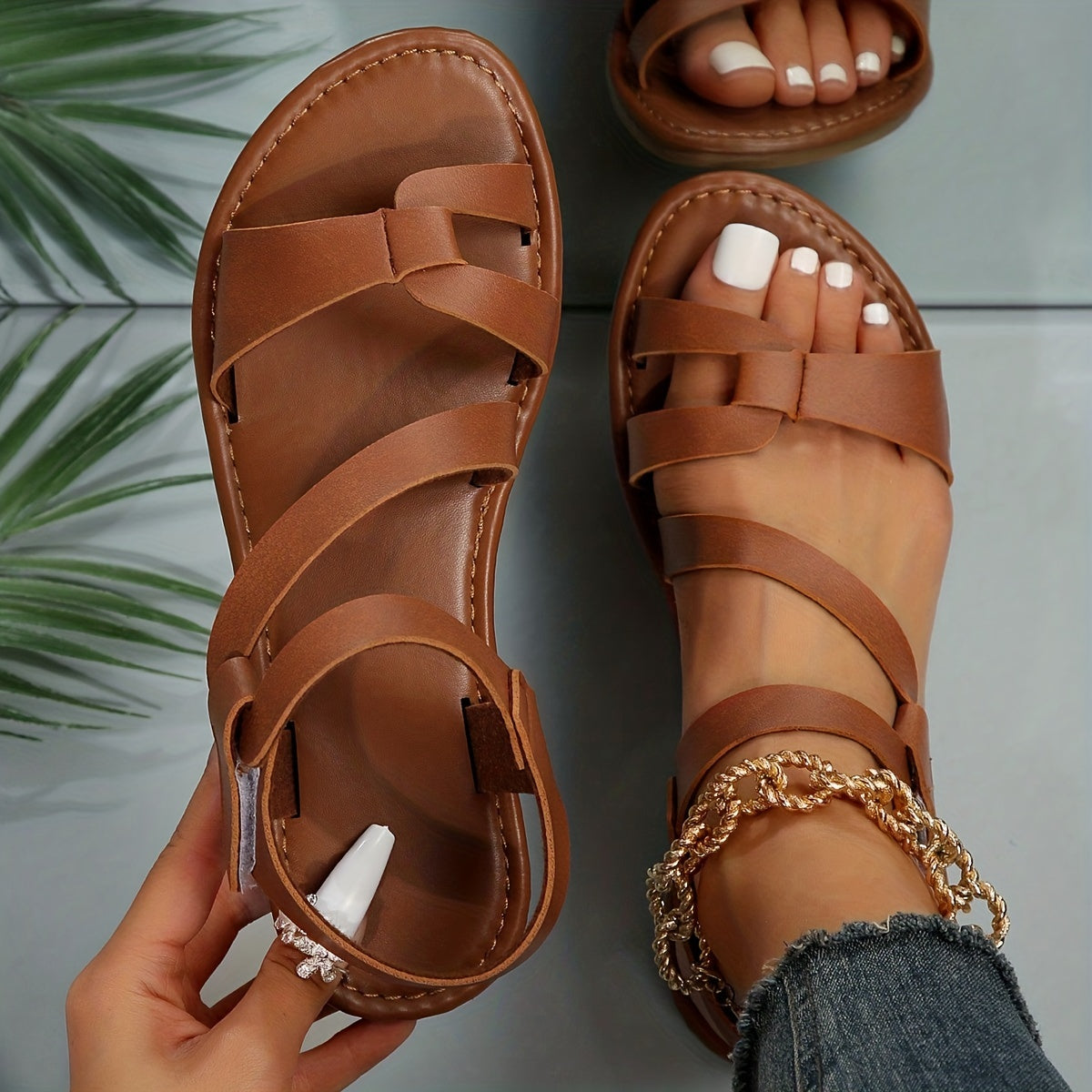 Women's Flat Sandals Contrast Color Open Toe Beach Summer Lightweight