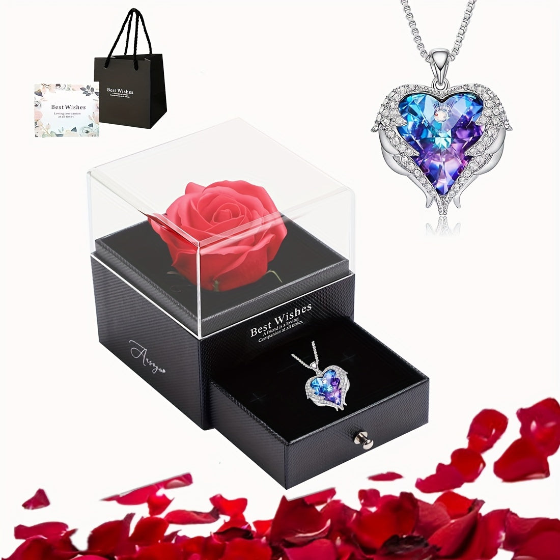 Коробка для подарка с красной розой и сердцем для романтических случаев