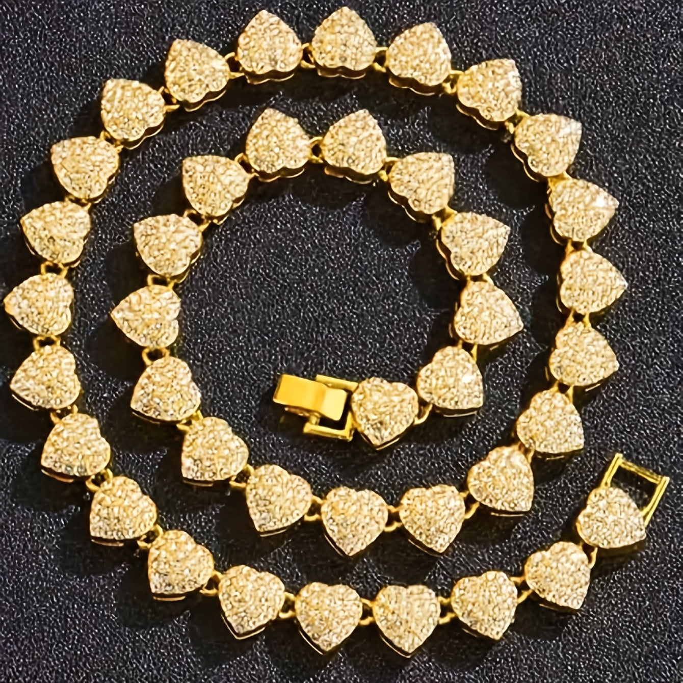 Two Pieces Hip Hop Ice Heart-Shaped Rock Candy Necklaces with Cuban Chain Punk Jewelry for Men Women