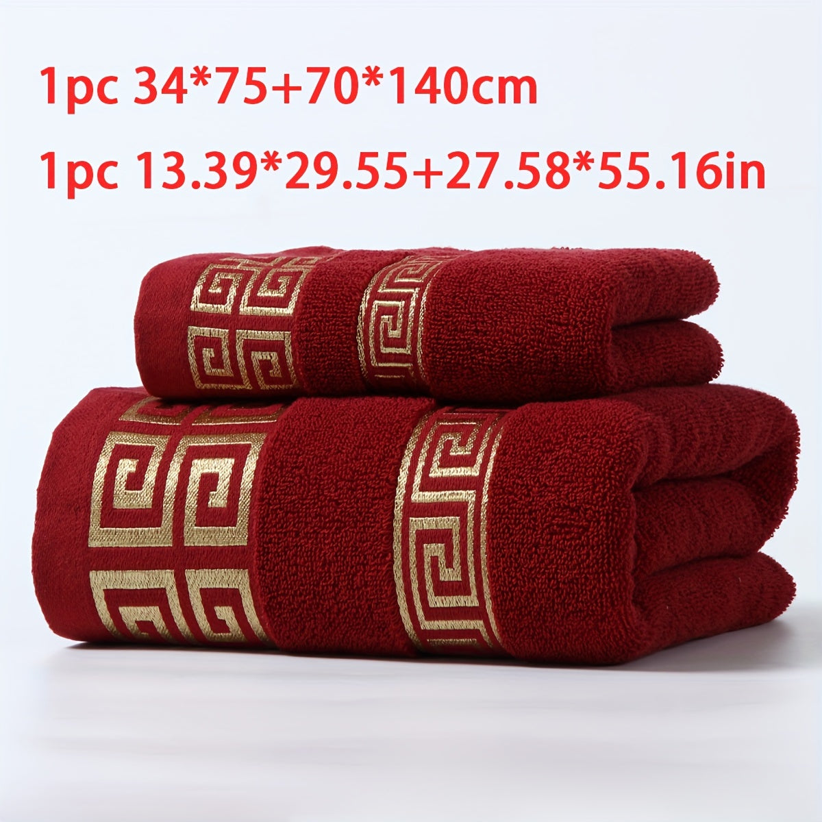 Set of 2 Cotton Geometric Jacquard Towels Bathroom Hand and Bath Towels Absorbent Quick-Drying Soft