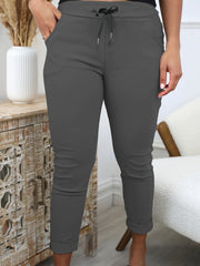 Pantalones jogger para mujer de color sólido, de poliéster elástico, con cordón en la cintura, para todas las estaciones