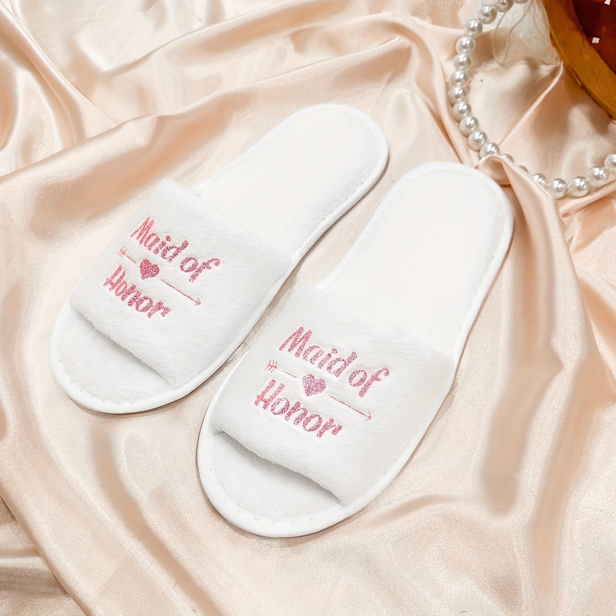 Pink Glitter Bridal Slippers Set - Heart Design, Bachelorette Party Shoes