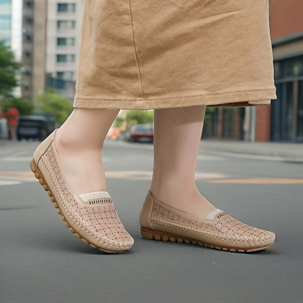 Women's Faux Leather Loafers Casual Slip-On Flats Black Solid