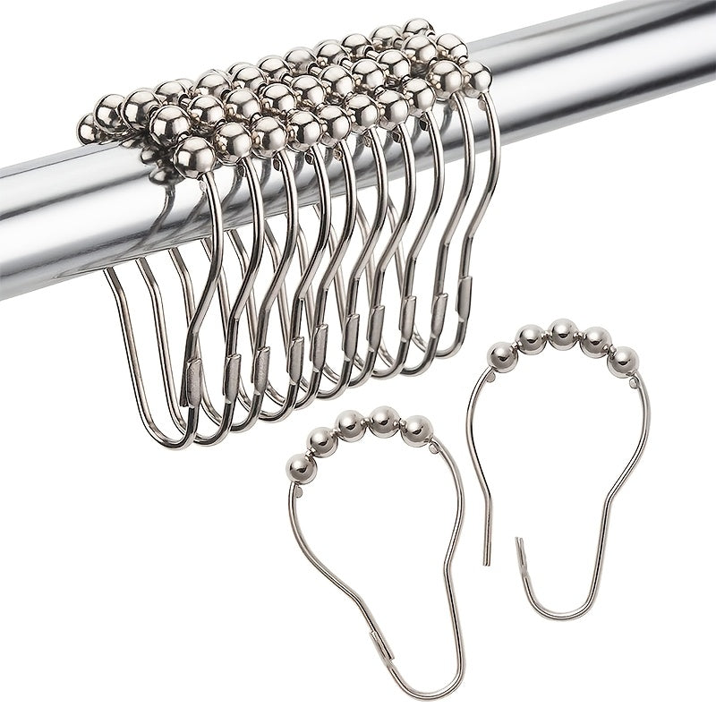 Set of 12 Metal Shower Curtain Hooks with Decorative Beads for Bathroom