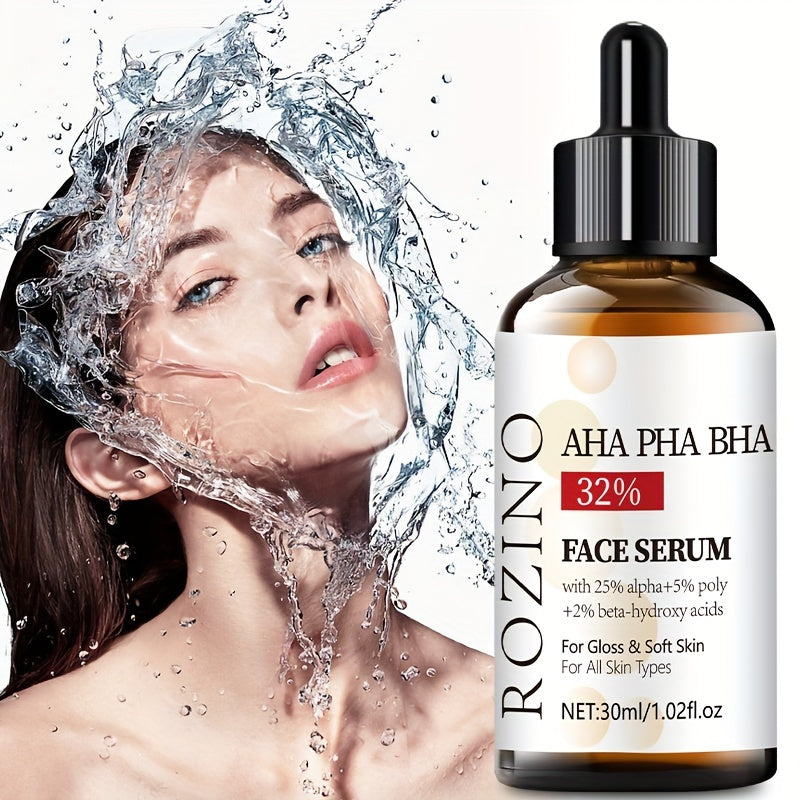 ROZINO 30ml Yuz Serumi AHA 32% + BHA 3% - Chuqur namlanish, chiziqlar va teshiklarni silliqlaydi, hid qo'shilmagan, gippoallergen. Barcha teri turlari, shu jumladan sezgir teri uchun mos.