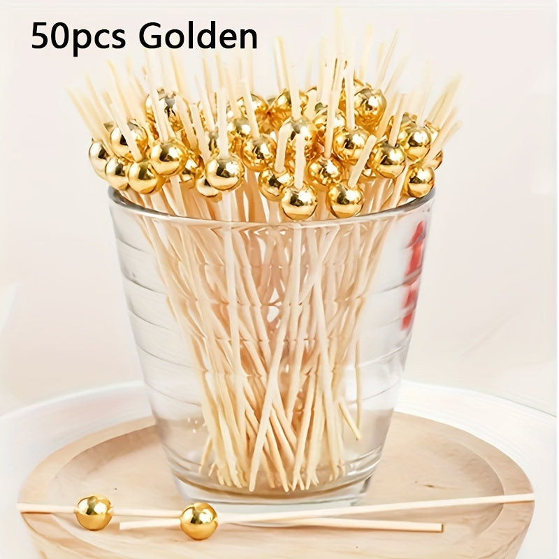 Bamboo Pearl Skewers for Party Decorations 50 Pack