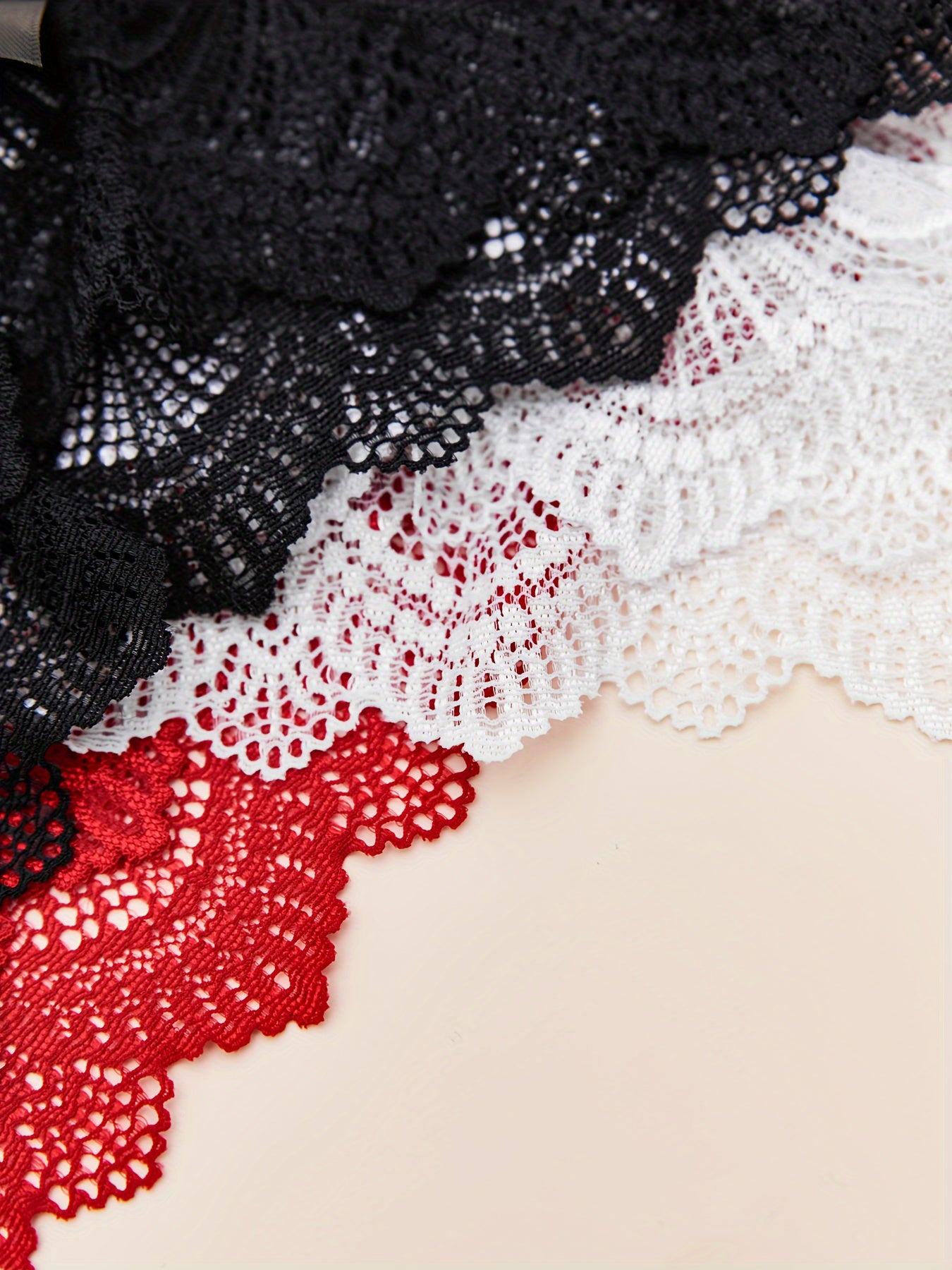 Women’s 3-Piece Floral Lace Semi-Sheer Briefs Sexy Breathable Lingerie