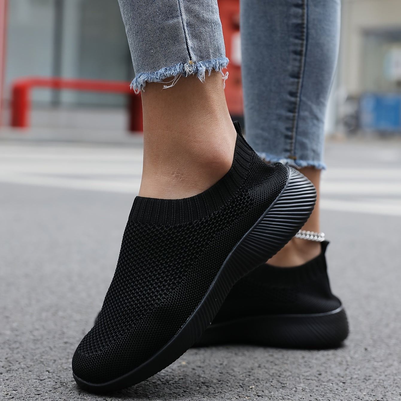 Women’s Breathable Knit Slip-On Sneakers Lightweight EVA All-Season Casual Shoes