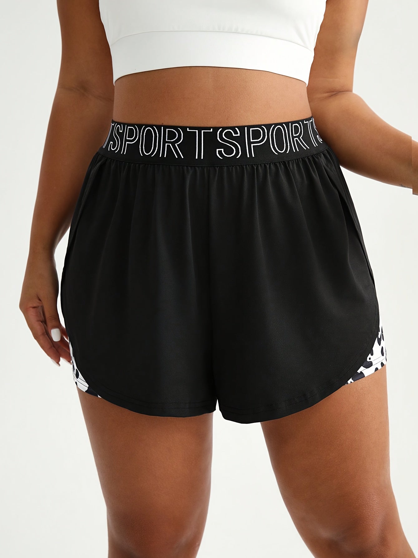 Plus Size Women's Sports Shorts with Leopard Print Elastic Waist Outdoor Hiking