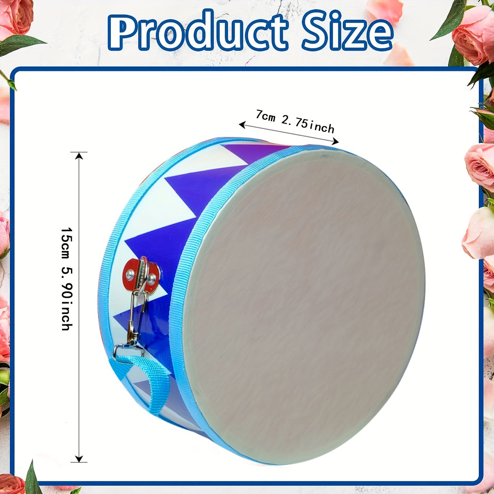 Wooden Drum Set for Beginners with Adjustable Strap and 2 Drumsticks White