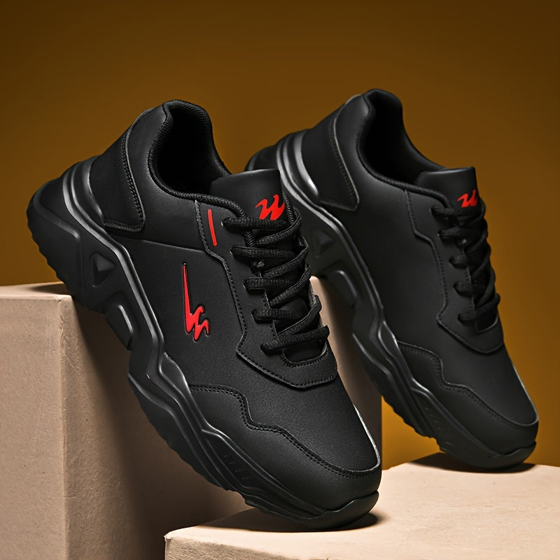 Men's Breathable PU Leather Casual Sneakers with Round Toe and Lace-Up Closure