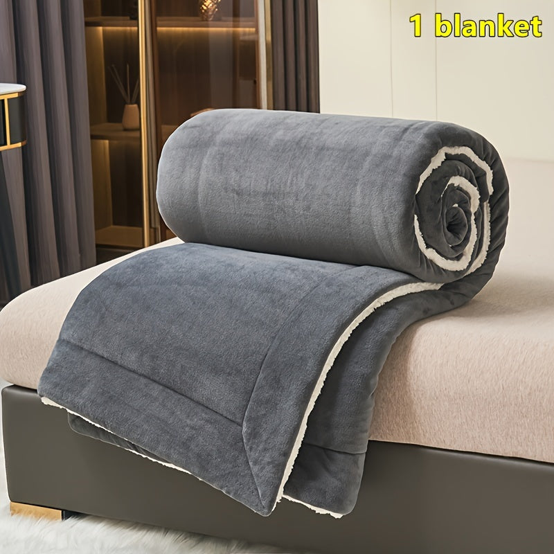 Reversible Sherpa Fleece Blanket for Sofa Bed Travel Deep Gray