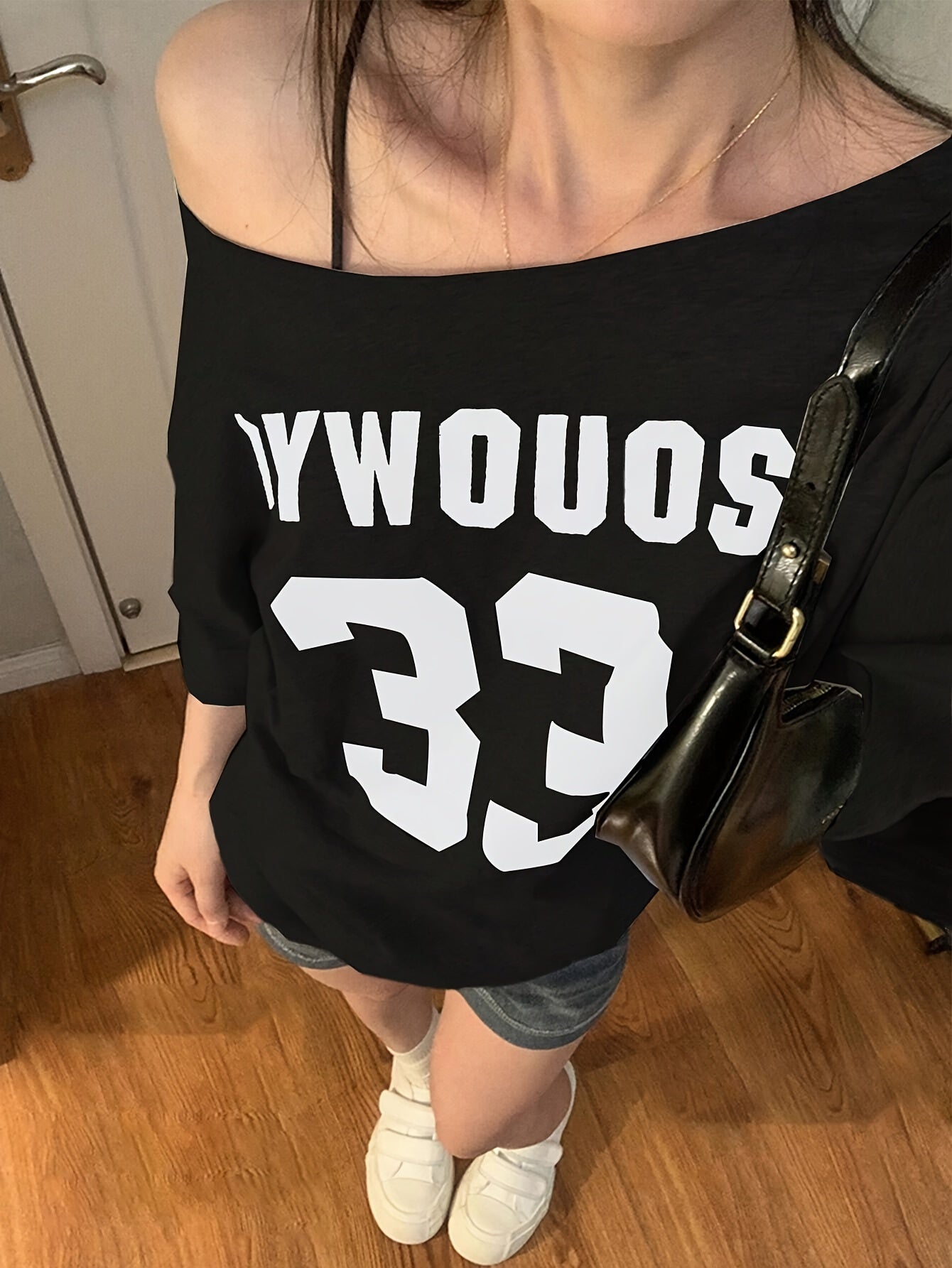 Women's Knit T-Shirt Short Sleeve Letter Print Asymmetric Neck Spring Summer Polyester Elastane