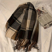 Men's Warm Fringe Hem Plaid Scarf for Winter Cold Weather Accessories