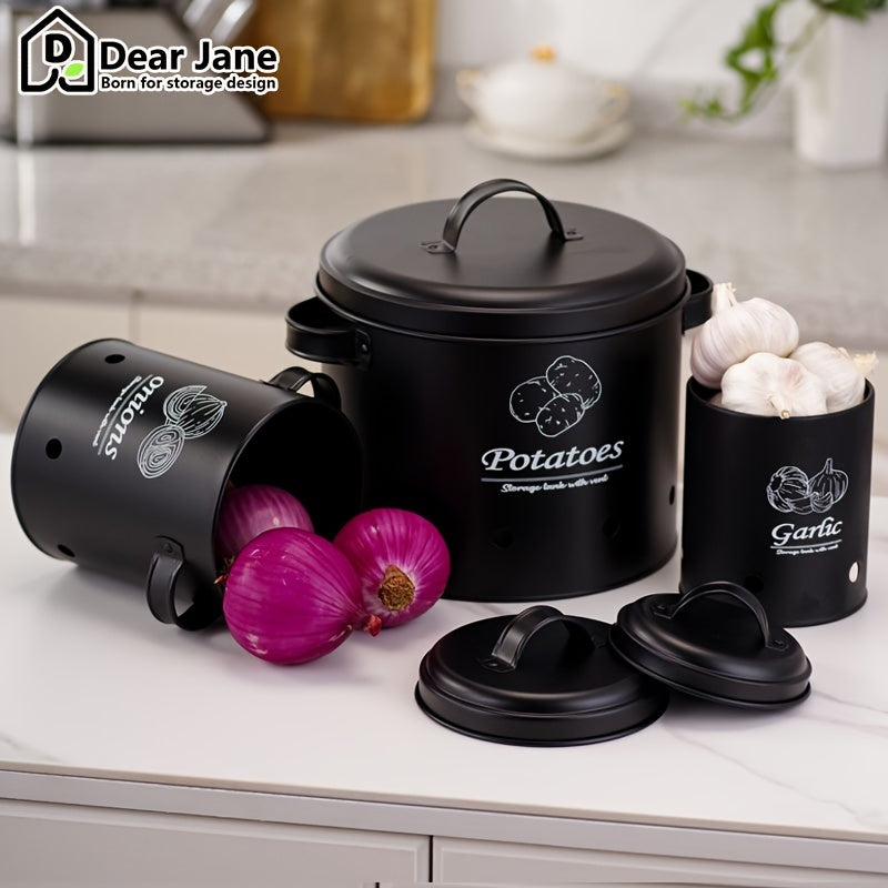 Metal Garlic Keeper Set 3-Pack Vented Storage Containers for Garlic Potatoes Onions