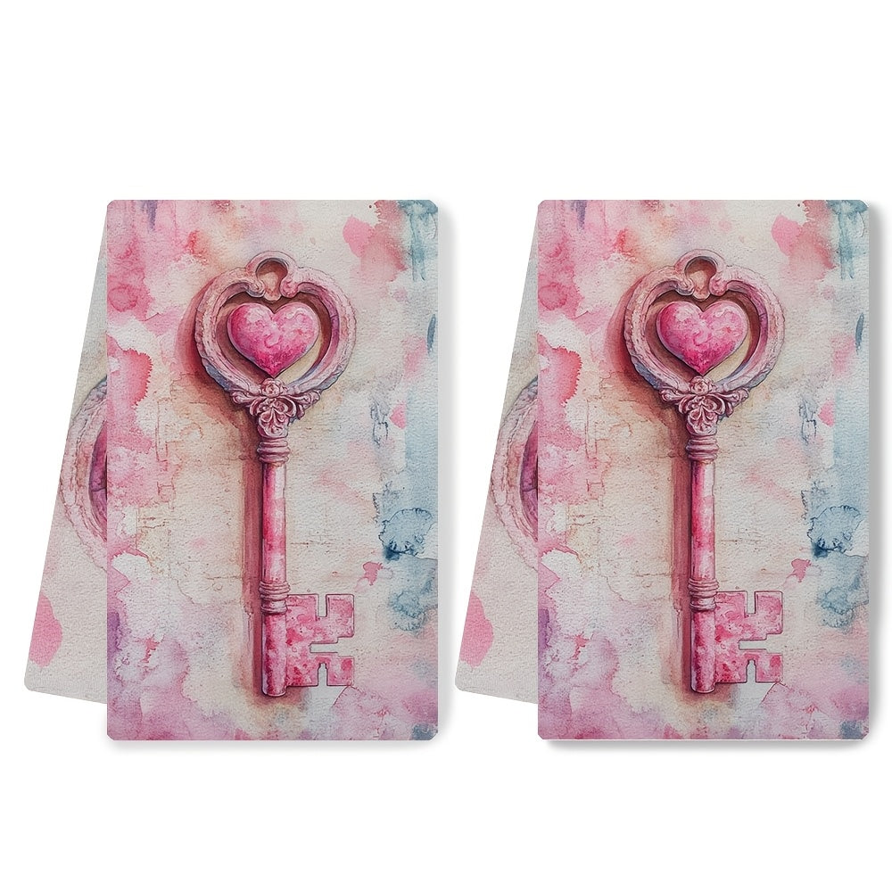 Paquete de 2 toallas de cocina con diseño de llave de San Valentín, ultra suaves, poliéster 40x60 cm