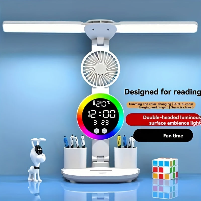 Lámpara de escritorio LED con control táctil, ventilador USB, luz de estudio para estudiantes, duradera, de PVC