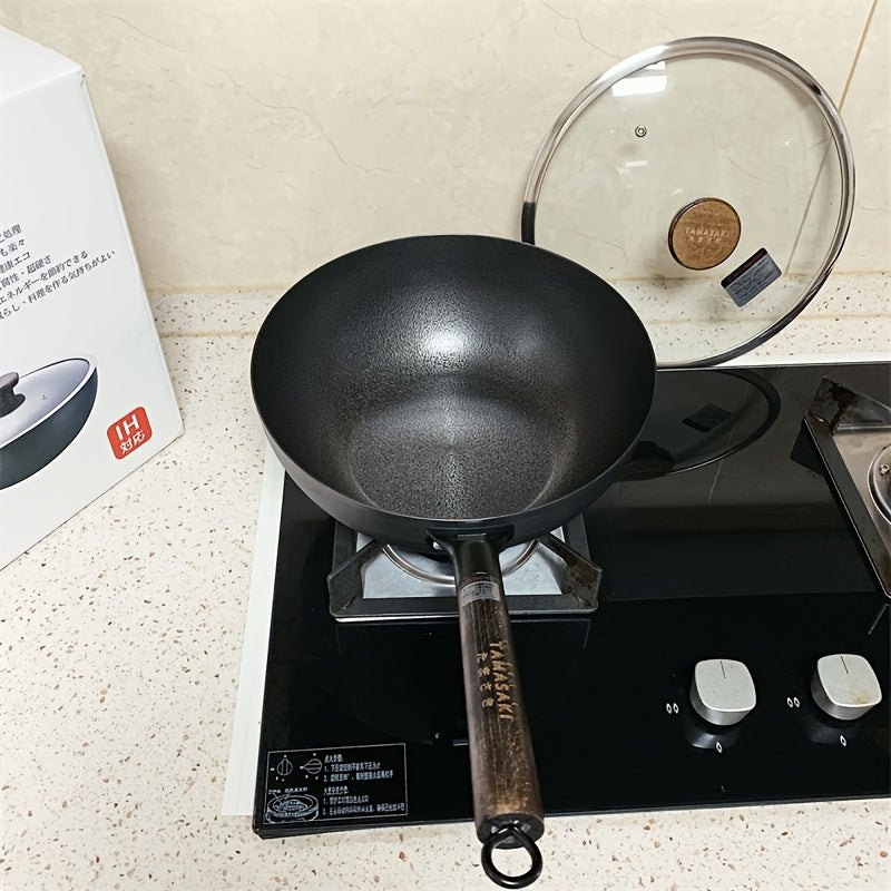 Cast Iron Dutch Oven 30cm Round Casserole Pan with Glass Lid and Wooden Handle