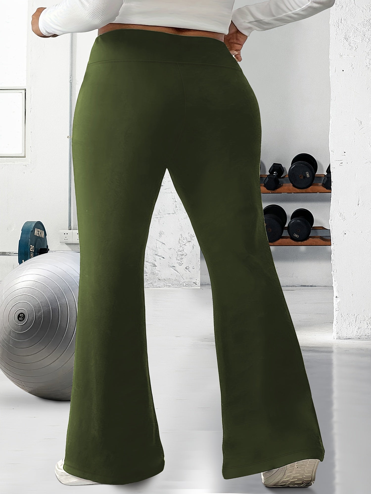 Women's Plus Size High Waist Stretchy Flare Leg Pants Olive Green
