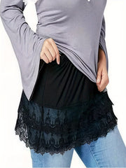 Women's Plus Size Lace Trim Flared Skirt Polyester Solid Color Spring Summer Fall