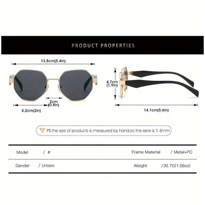 Gafas redondas retro de cristal para mujer con montura de metal polygonal, gafas decorativas